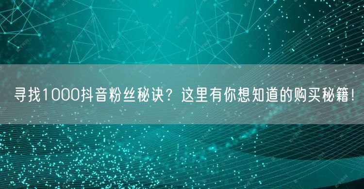 寻找1000抖音粉丝秘诀？这里有你想知道的购买秘籍！