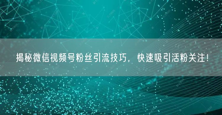 揭秘微信视频号粉丝引流技巧，快速吸引活粉关注！
