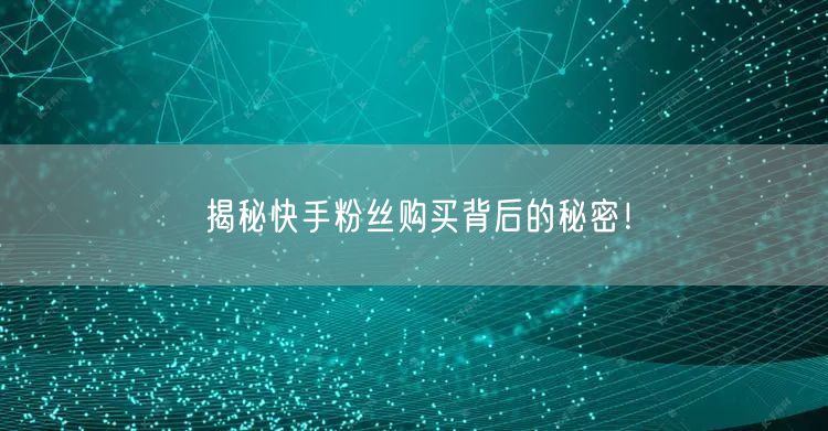 揭秘快手粉丝购买背后的秘密！