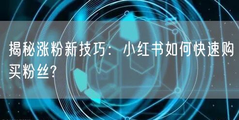 揭秘涨粉新技巧：小红书如何快速购买粉丝?