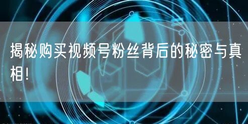 揭秘购买视频号粉丝背后的秘密与真相！