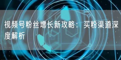视频号粉丝增长新攻略：买粉渠道深度解析